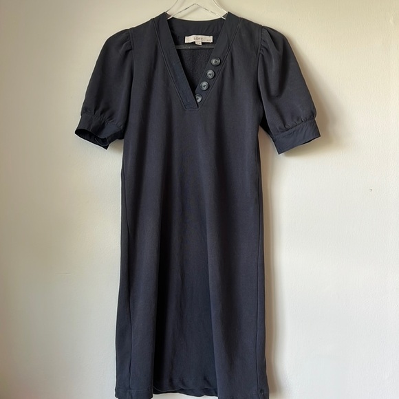LOFT Petite Mixed Media V-Neck Shift Dress Coastal Grey XSP - Picture 2 of 9